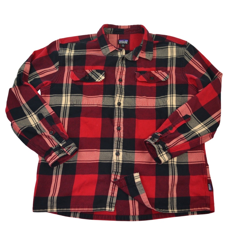 Patagonia Shirt Mens XL Red Black‎ Plaid Fjord Flannel Organic Cotton